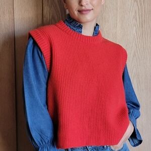 Red Sleeveless Knit Sweater
